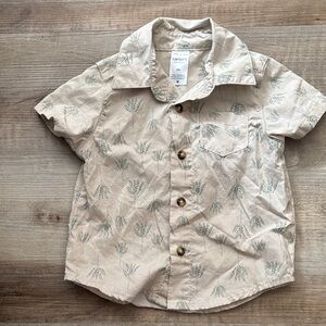 Carter's Tan Button-Down Shirt with Leaf Design